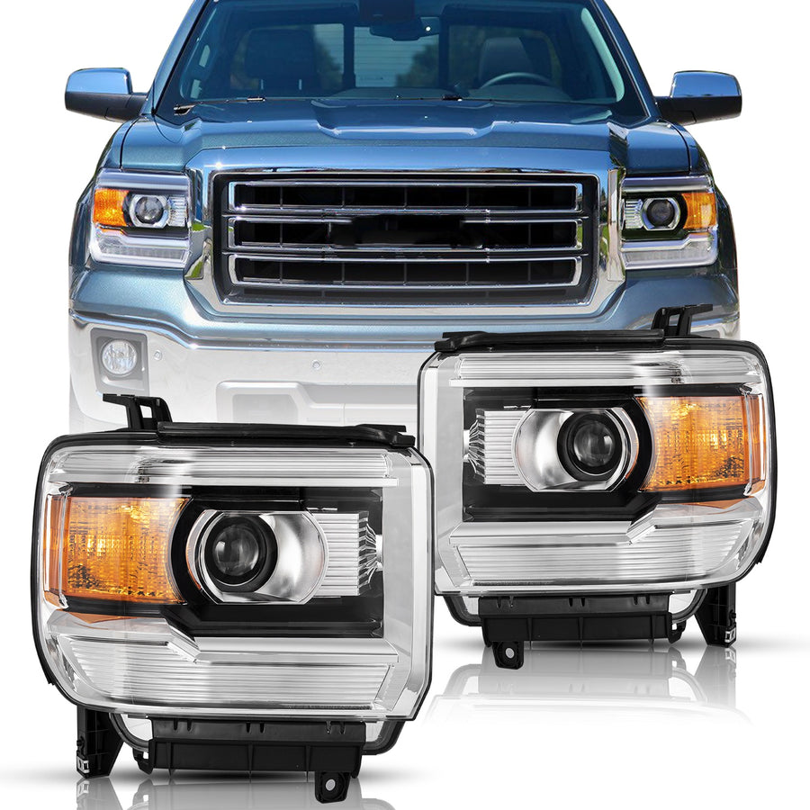 For 2014-2019 GMC Sierra Projector Halogen without LED DRL Headlights