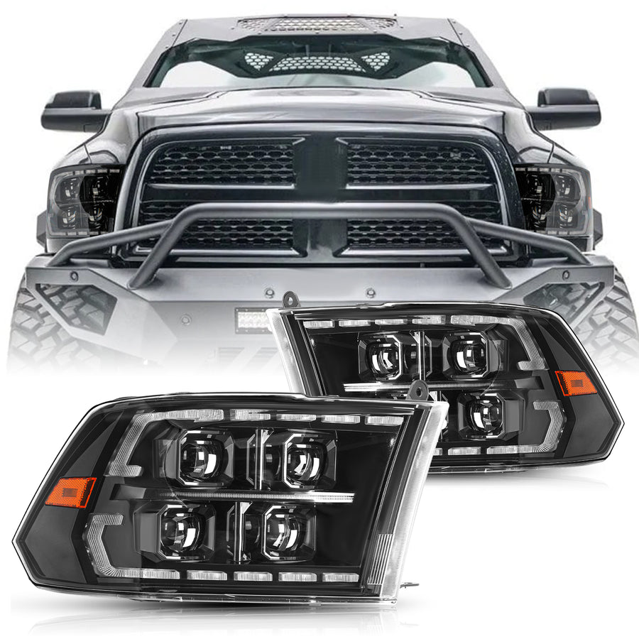 Black Projector Headlights W/ LED DRL For 2009-2018 Dodge Ram 1500, 2500, 3500 – Pair