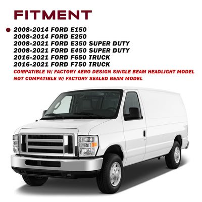 For 2008-2021 Ford E150 E250 E350 E450 Super Duty F650 F750 Headlights