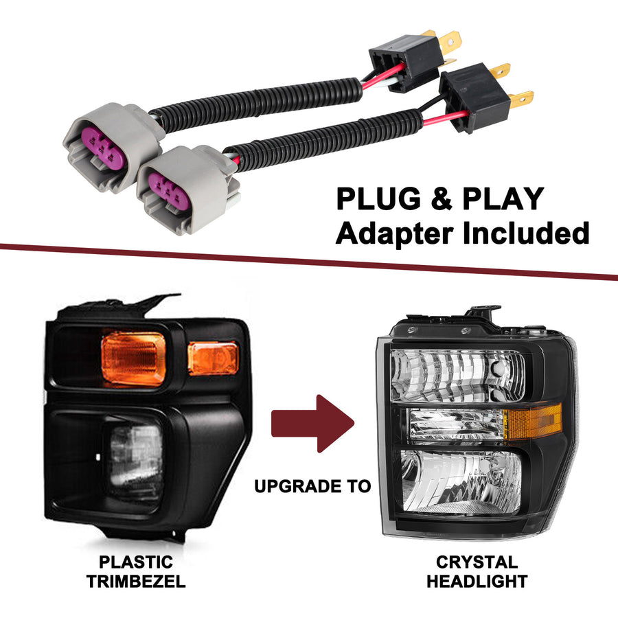 For 2008-2021 Ford E150 E250 E350 E450 Super Duty F650 F750 Sealed Beam with Adapter Headlights