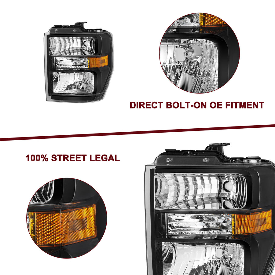 For 2008-2021 Ford E150 E250 E350 E450 Super Duty F650 F750 Sealed Beam with Adapter Headlights