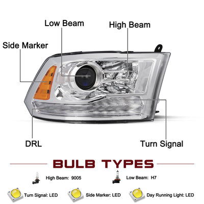 For 2009-2018 Dodge Ram 1500 2500 3500 LED DRL Projector Headlights
