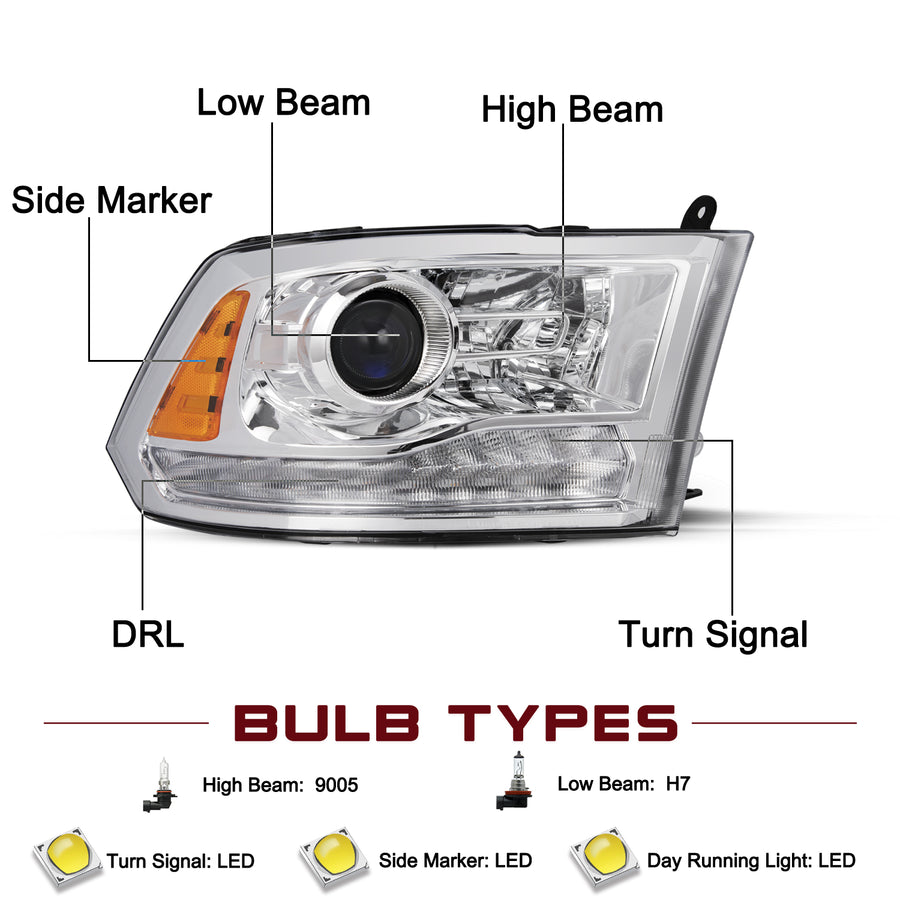 For 2009-2018 Dodge Ram 1500 2500 3500 LED DRL Projector Headlights