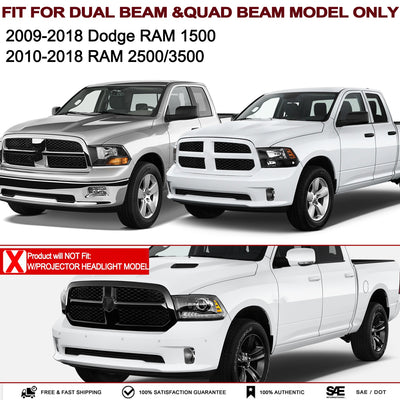 For 2009-2018 Dodge Ram 1500 2500 3500 LED DRL Projector Headlights