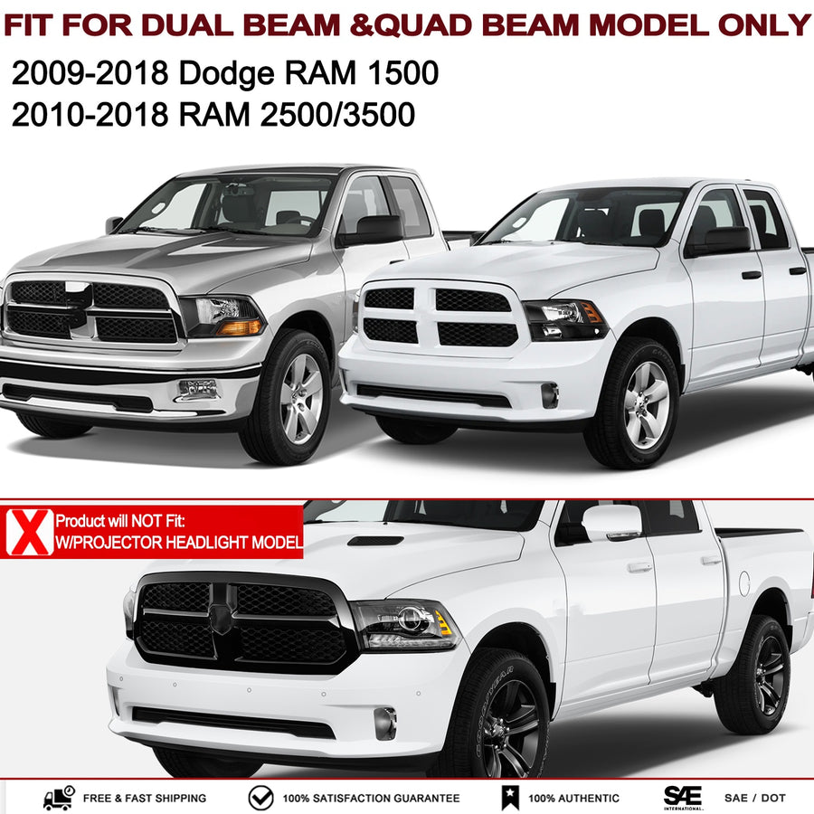 For 2009-2018 Dodge Ram 1500 2500 3500 LED DRL Projector Headlights