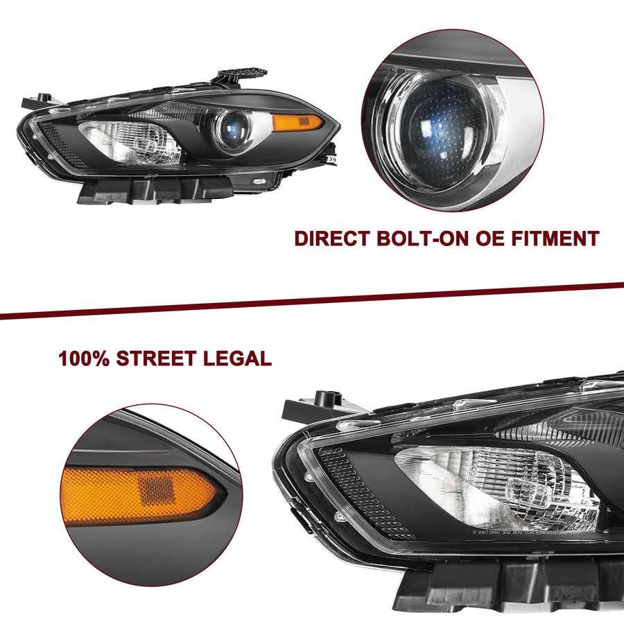 Plug-and-Play Smoke Lens Projector Headlights For 2013-2016 Dodge Dart – Chrome Housing, Halogen Ready