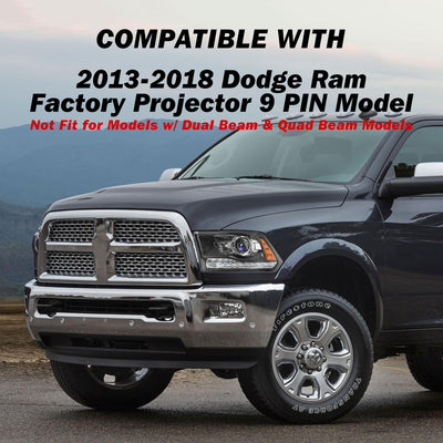 For 2013-2018 Dodge Ram 1500 2500 3500 9 PIN LED DRL Projector Headlights