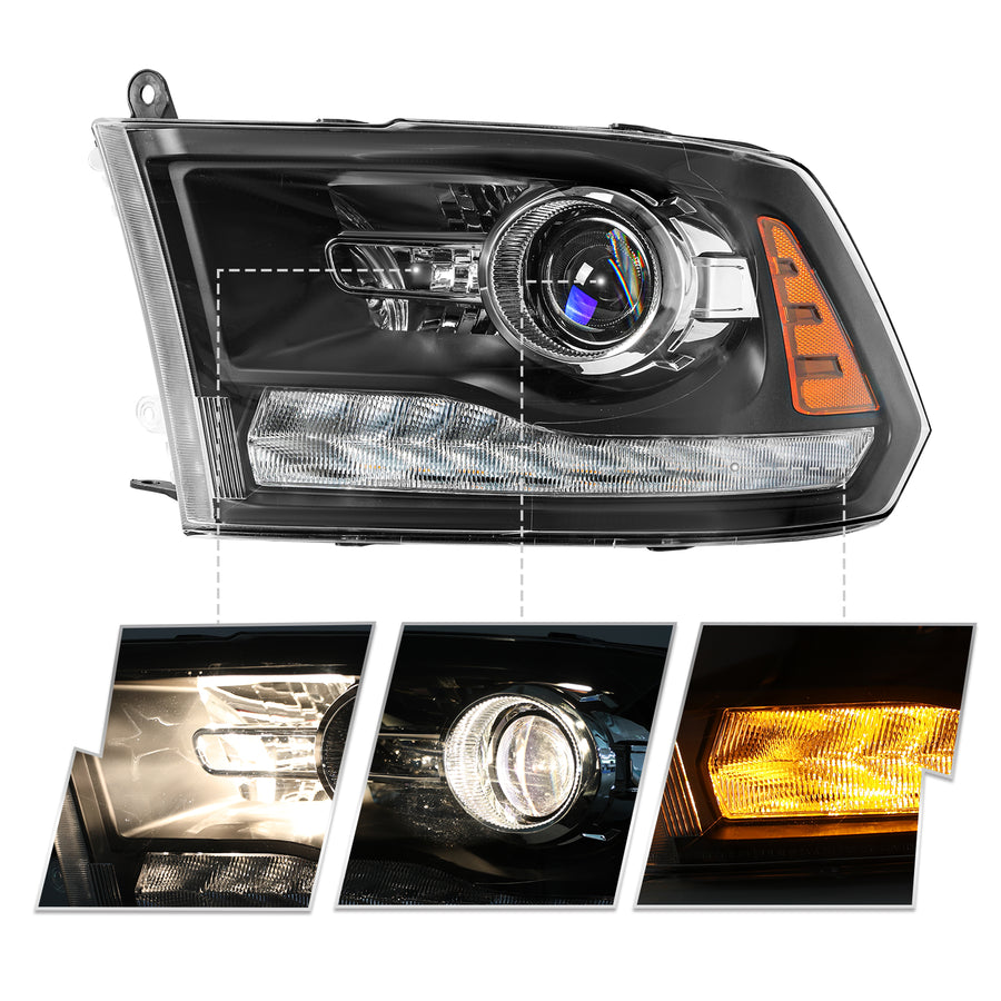 For 2013-2018 Dodge Ram 1500 2500 3500 9 PIN LED DRL Projector Headlights