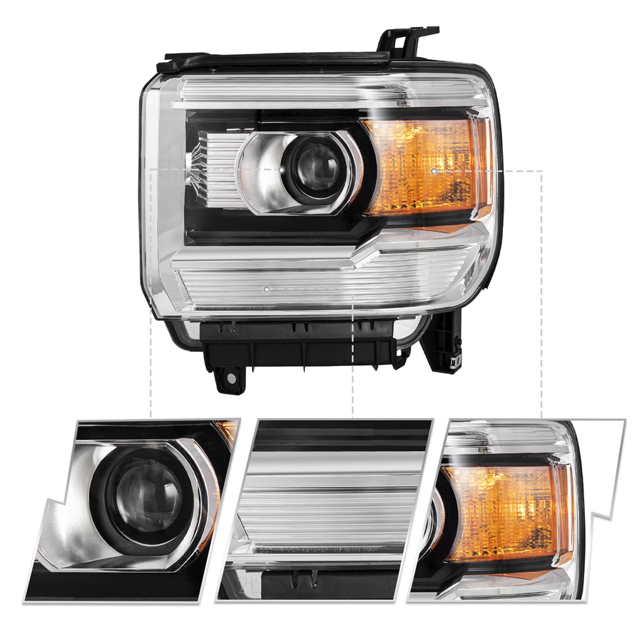 For 2014-2019 GMC Sierra Projector Halogen without LED DRL Headlights