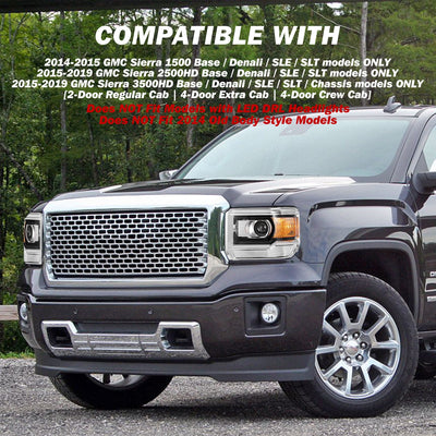 For 2014-2019 GMC Sierra Projector Halogen without LED DRL Headlights
