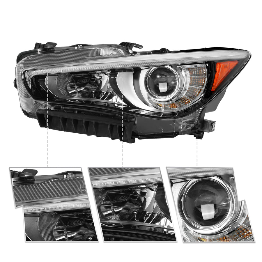 For 2014-2022 Infiniti Q50 w/o AFS LED Projector Headlights