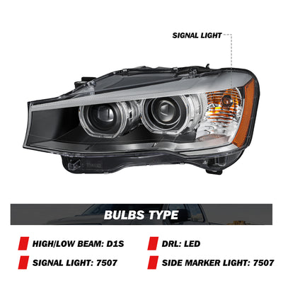 For 2015-2017 BMW X3/ 2015-2018 X4 HID/Xenon w/ AFS Projector Headlights