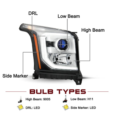 For 2015-2020 GMC Yukon/Yukon XL Halogen Projector Headlights
