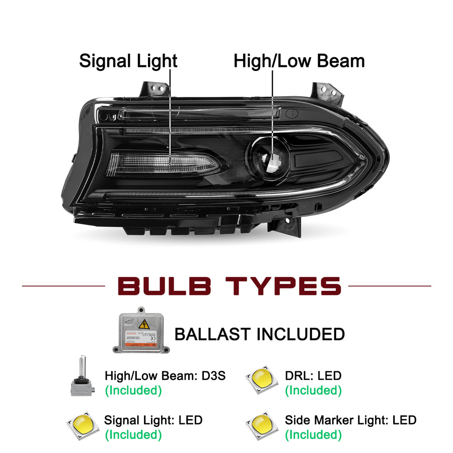 For 2015-2021 Dodge Charger HID Projector Headlights