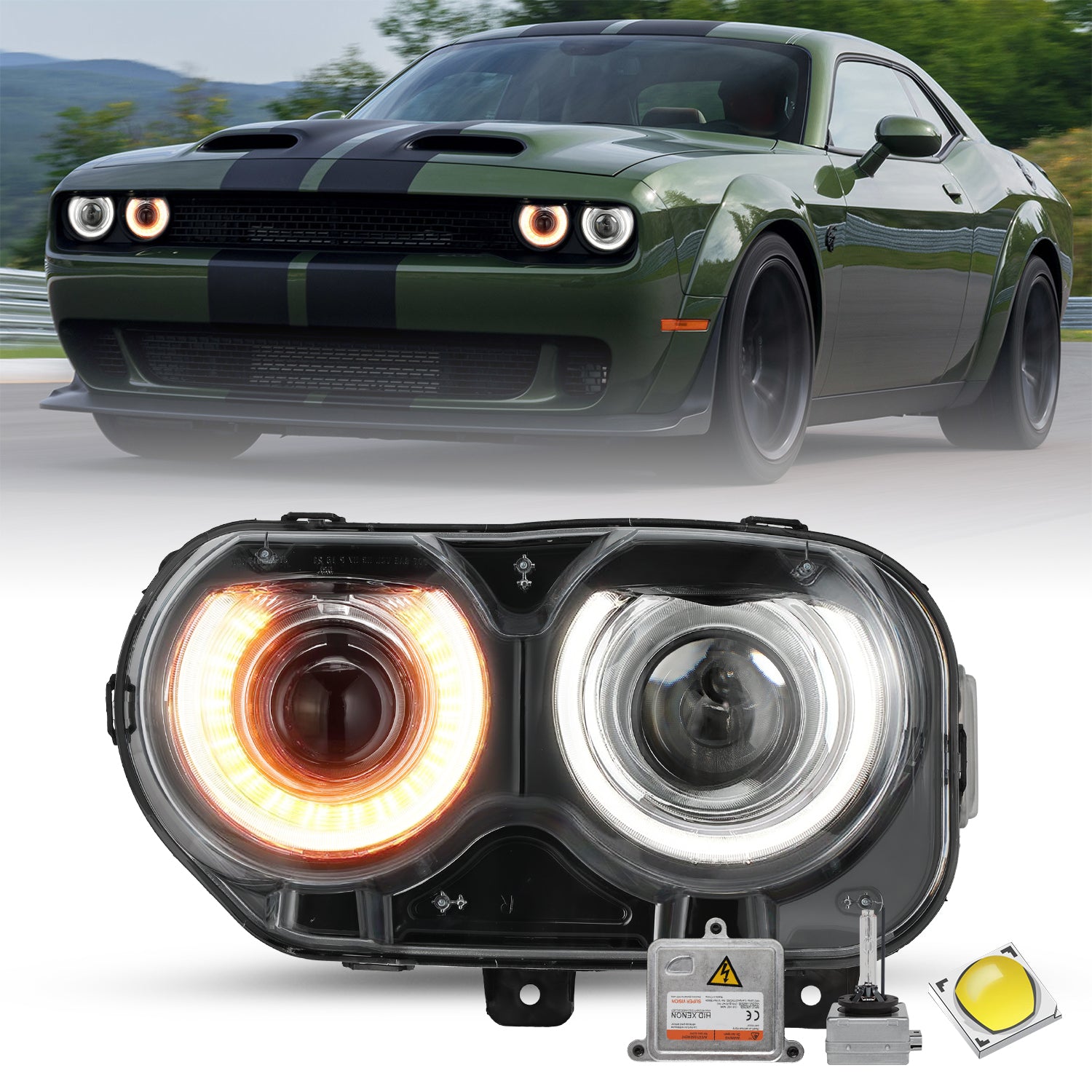 For 2015-2022 Dodge Challenger HID/Xenon w/o Air Ducts For 2015-2022 Dodge Challenger HID/Xenon w/o Air Ducts