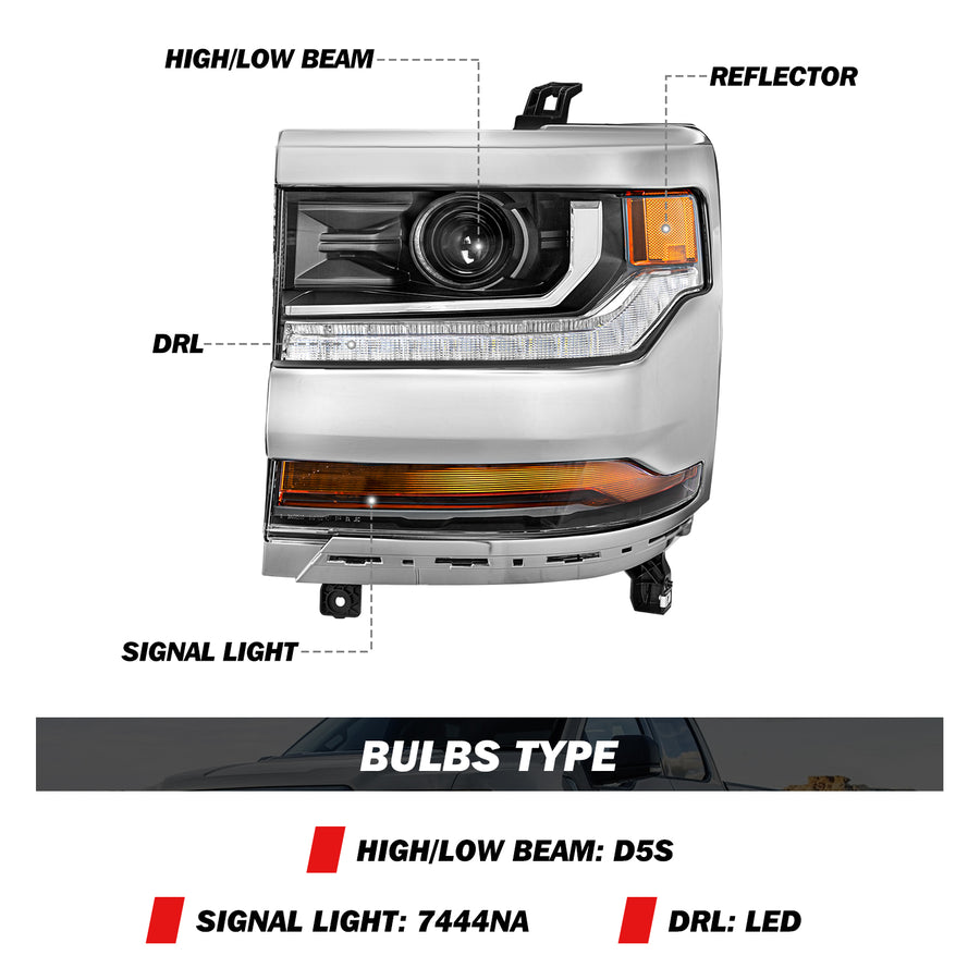 For 2016-2019 Chevy Silverado 1500 LD HID/Xenon Headlights