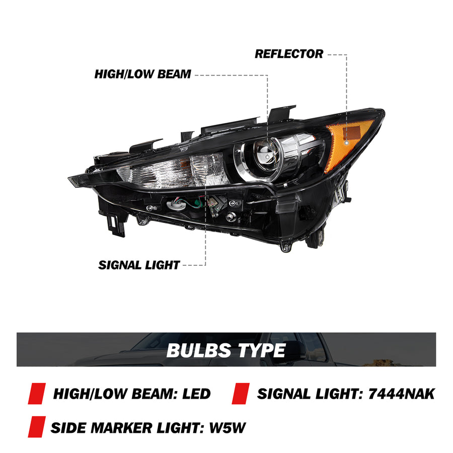 For 2017-2021 Mazda CX-5 w/o AFS LED Projector Headlights
