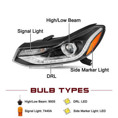 For 2017-2022 Chevy Trax LED DRL Projector Headlights