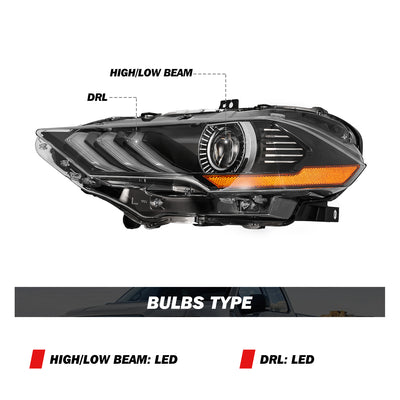 For 2018-2023 Ford Mustang LED Projector Headlights