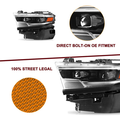 For 2019-2023 Dodge Ram 1500 TRX Full LED Projector Headlights