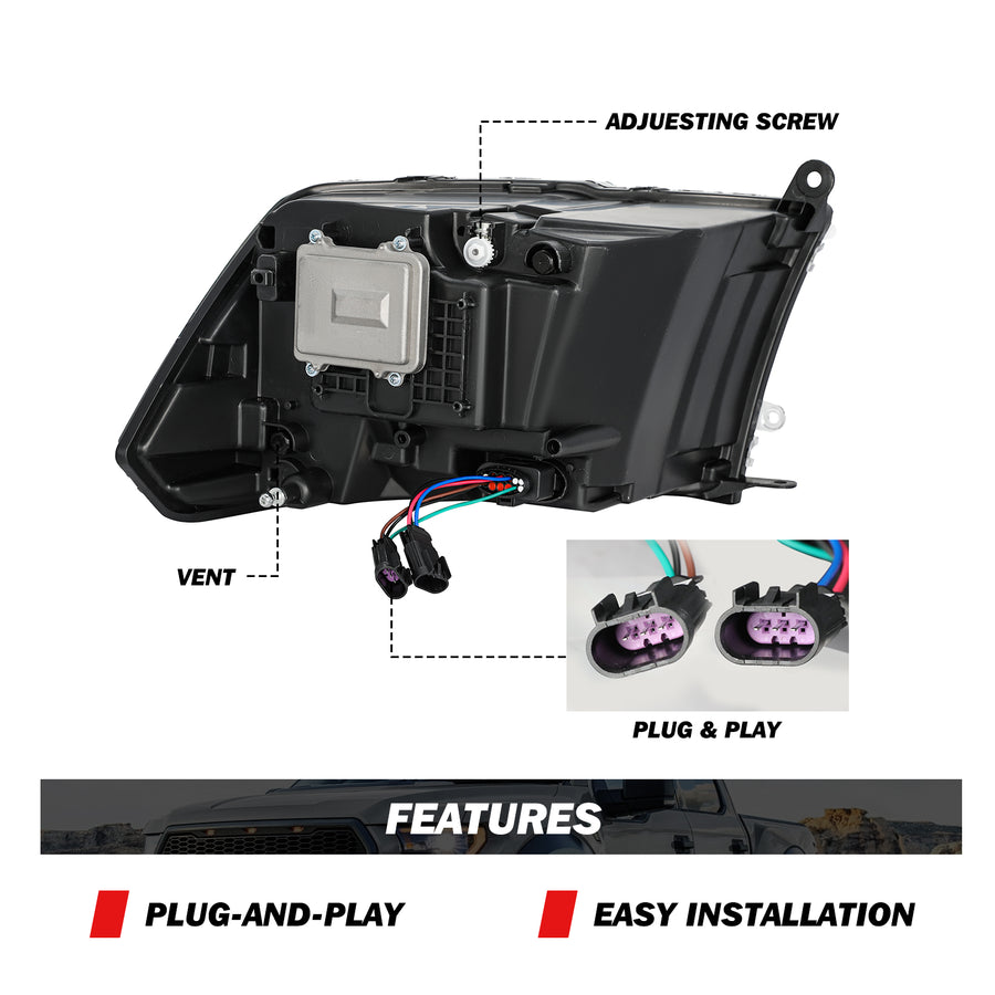 For 2009-2018 Dodge Ram 1500 2500 3500 Full LED Reflector Headlights [for dual or quad beam style]