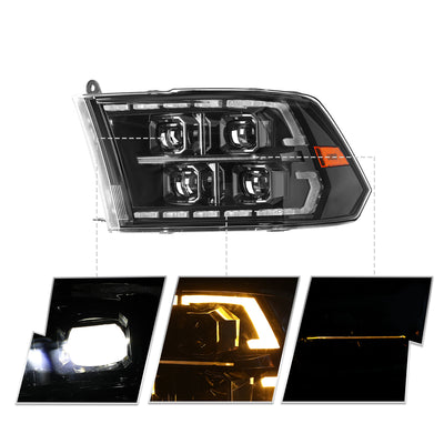 For 2009-2018 Dodge Ram 1500 2500 3500 Full LED Performance Headlights [for dual or quad beam style]