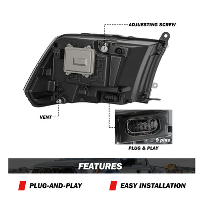 For 2013-2018 Dodge Ram 1500 2500 3500 Full LED Reflector Headlights [for factory projector type]