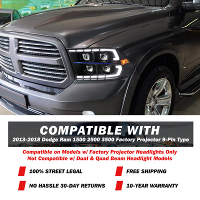 For 2013-2018 Dodge Ram 1500 2500 3500 Full LED Reflector Headlights [for factory projector type]