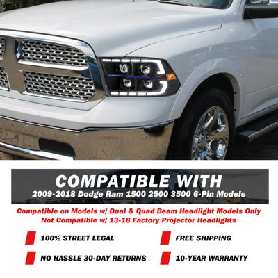 For 2009-2018 Dodge Ram 1500 2500 3500 Full LED Reflector Headlights [for dual or quad beam style]