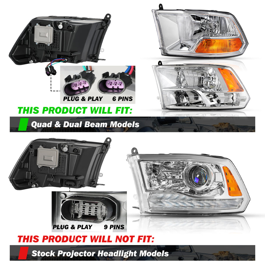 For 2009-2018 Dodge Ram 1500 2500 3500 Full LED Performance Projector Headlights [for dual or quad beam style]