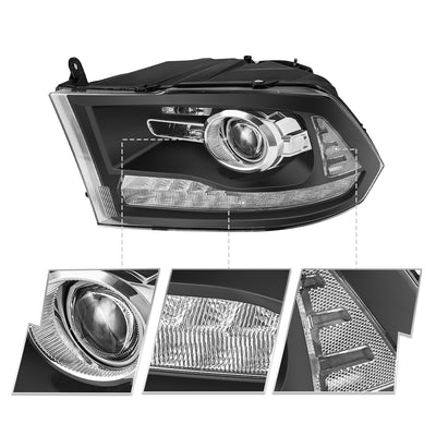 For 2009-2018 Dodge Ram 1500 2500 3500 LED DRL Projector Headlights
