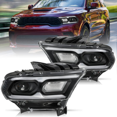 For 2021-2024 Dodge Durango Black Bezel LED Projector w/Halogen Turn Signal Headlights