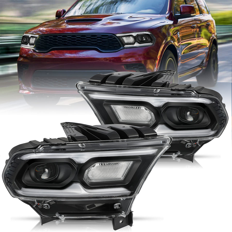 For 2021-2024 Dodge Durango Black Bezel LED Projector w/Halogen Turn Signal Headlights