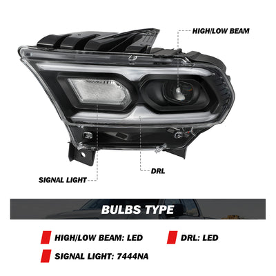 For 2021-2024 Dodge Durango Black Bezel LED Projector w/Halogen Turn Signal Headlights