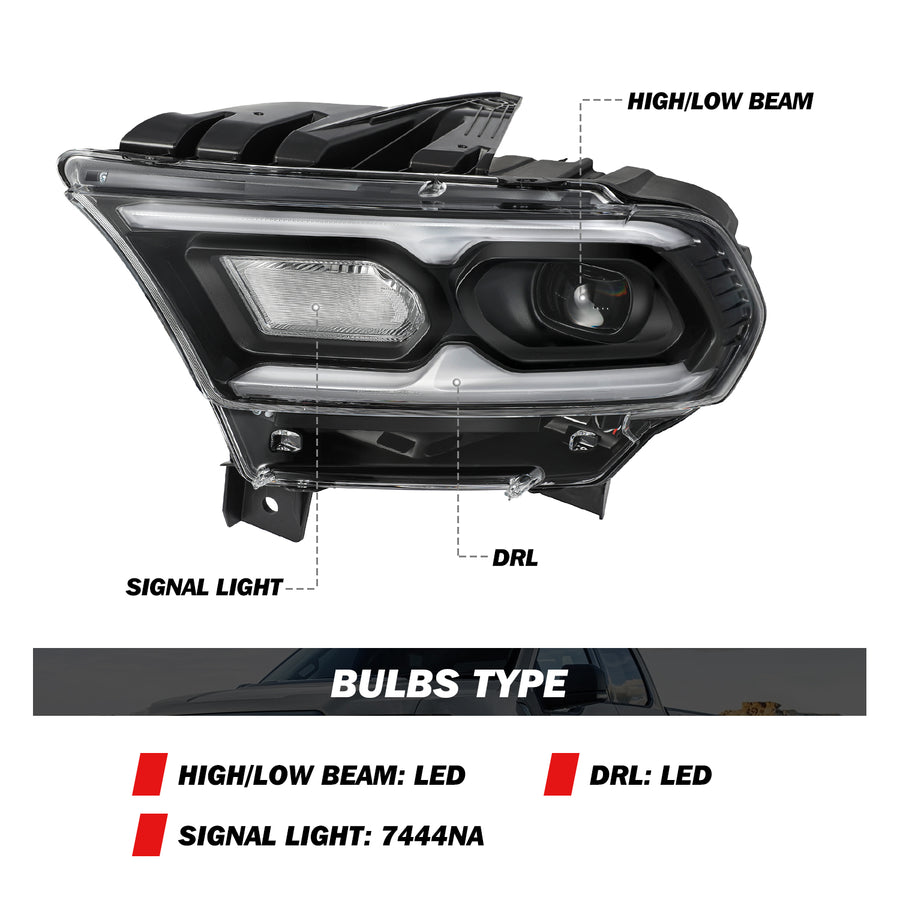 For 2021-2024 Dodge Durango Black Bezel LED Projector w/Halogen Turn Signal Headlights
