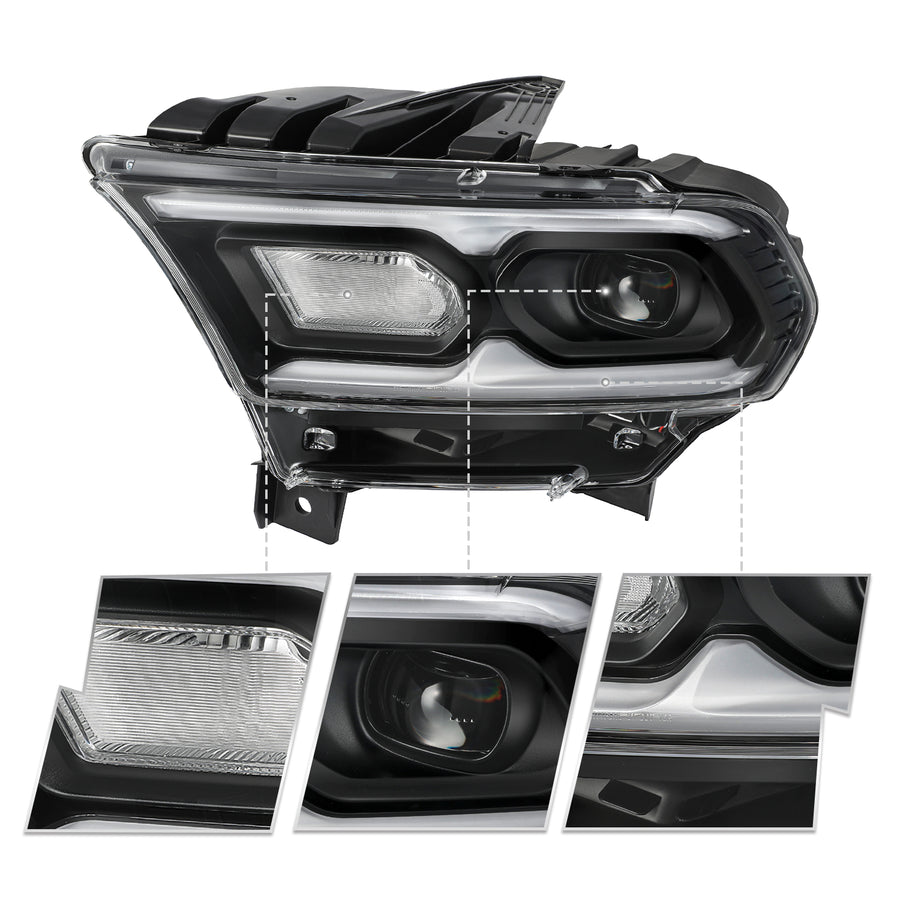 For 2021-2024 Dodge Durango Black Bezel LED Projector w/Halogen Turn Signal Headlights