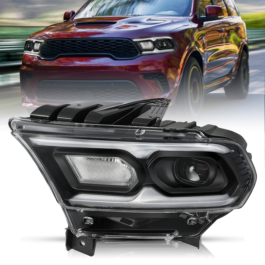 For 2021-2024 Dodge Durango Black Bezel LED Projector w/Halogen Turn Signal Headlights