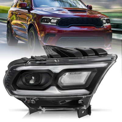 For 2021-2024 Dodge Durango Black Bezel LED Projector w/Halogen Turn Signal Headlights
