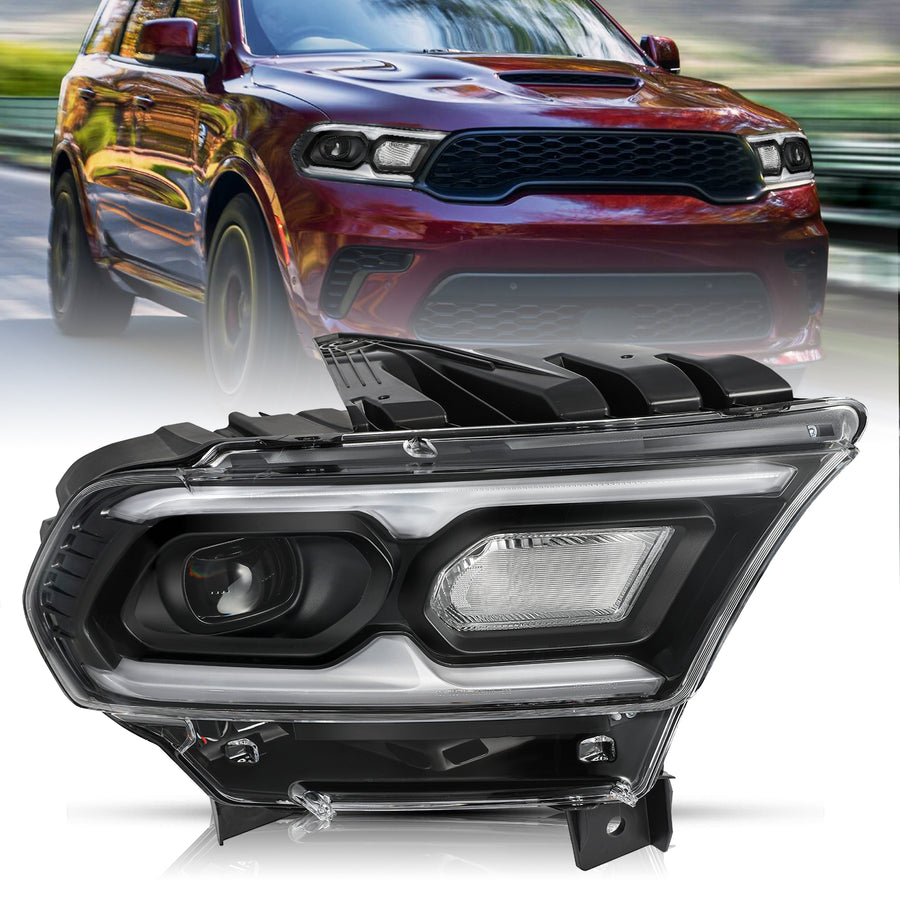 For 2021-2024 Dodge Durango Black Bezel LED Projector w/Halogen Turn Signal Headlights