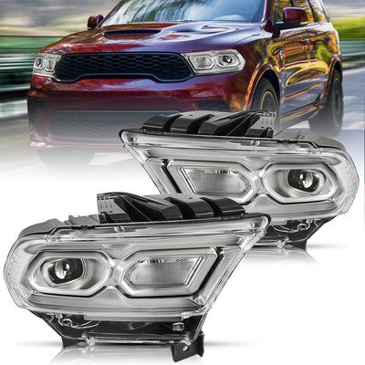 For 2021-2024 Dodge Durango Chrome Bezel LED Projector w/Halogen Turn Signal Headlights