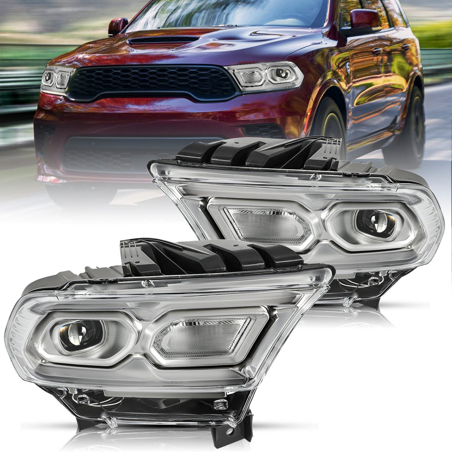 For 2021-2024 Dodge Durango Chrome Bezel LED Projector w/Halogen Turn Signal Headlights