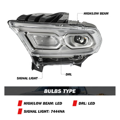 For 2021-2024 Dodge Durango Chrome Bezel LED Projector w/Halogen Turn Signal Headlights
