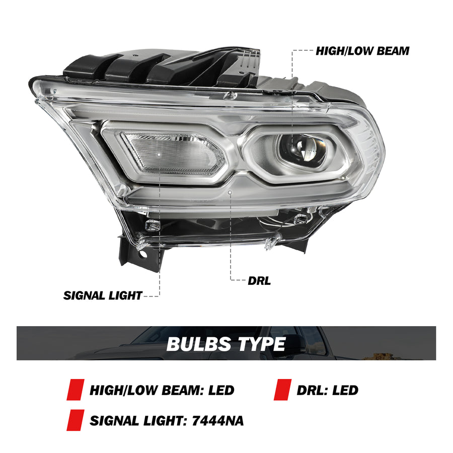 For 2021-2024 Dodge Durango Chrome Bezel LED Projector w/Halogen Turn Signal Headlights