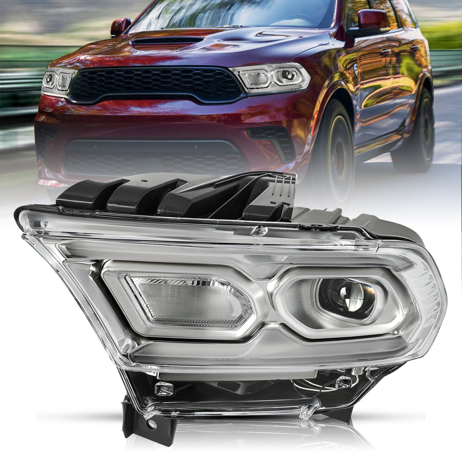 For 2021-2024 Dodge Durango Chrome Bezel LED Projector w/Halogen Turn Signal Headlights