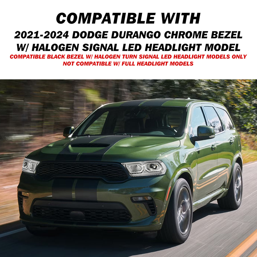For 2021-2024 Dodge Durango Chrome Bezel LED Projector w/Halogen Turn Signal Headlights