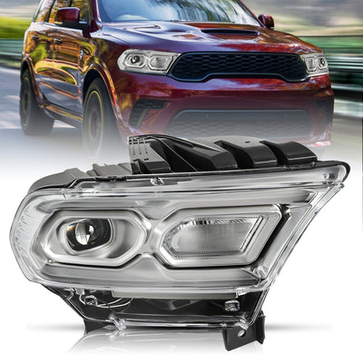 For 2021-2024 Dodge Durango Chrome Bezel LED Projector w/Halogen Turn Signal Headlights