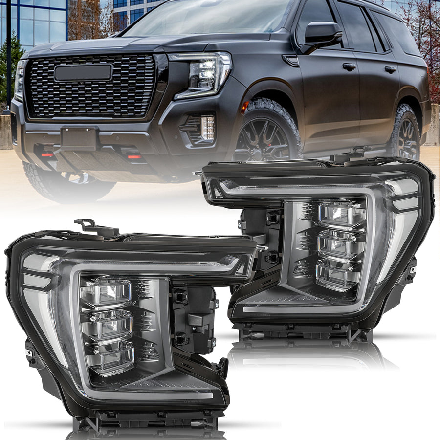 For 2021-2024 GMC Yukon/Yukon XL [SLE,SLT,Denali,AT4] Full LED Headlights