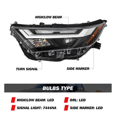 For 2022-2024 Toyota RAV4 SE XLE XSE Limited [LED Hi-Lo Beam] LED Headlights