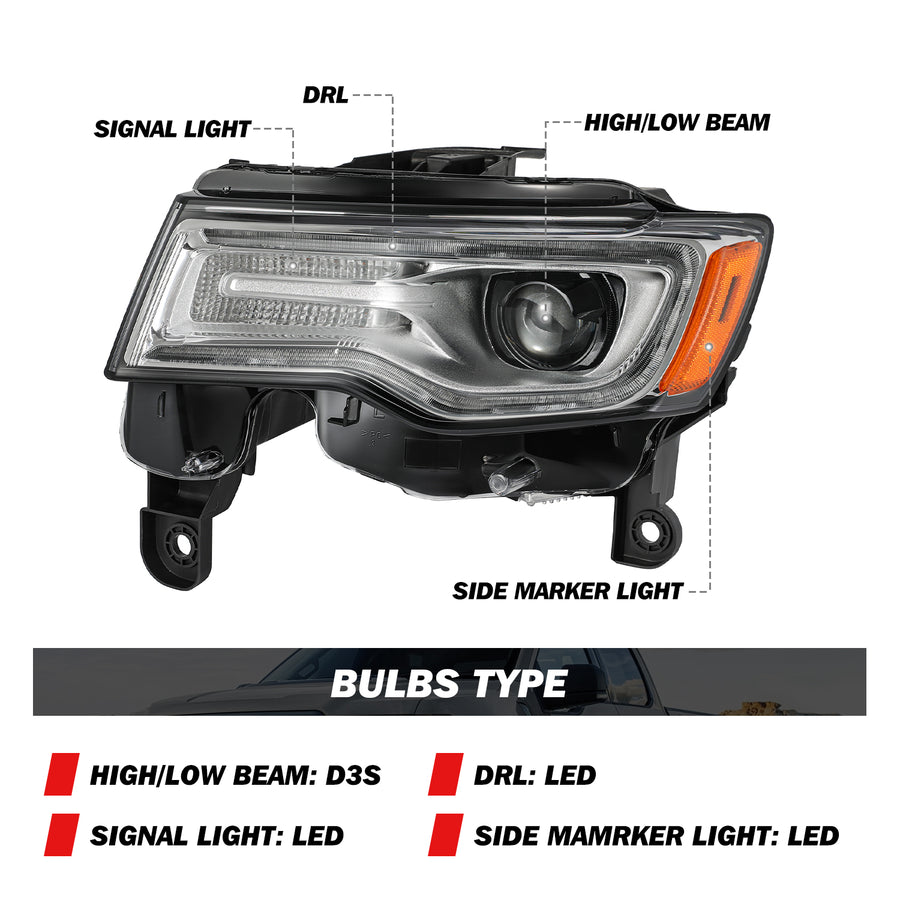 For 2017-2021 Jeep Grand Cherokee HID Projector Headlights
